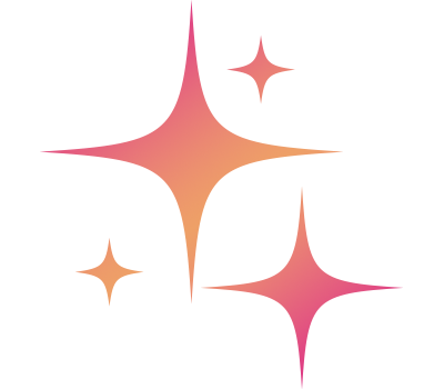 Three gradient-colored sparkle or twinkle symbols on a black background.