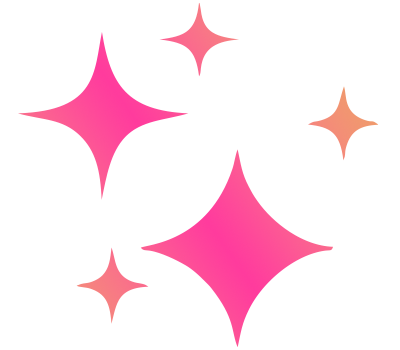 Five pink starbursts of varying sizes on a black background.